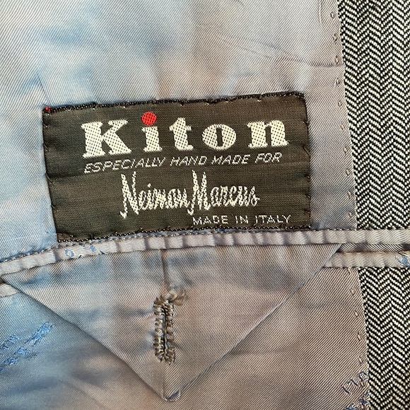 Kiton mens 44L light blue stripe cashmere linen 3-button suit jacket EUC - Picture 4 of 7